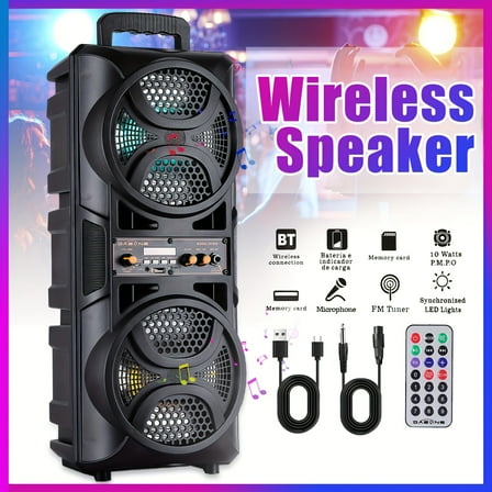 3000W Portable Bluetooth Speaker with Dual 6.5" Subwoofers, LED Lights, FM Radio, Mic, Support TF/USB/AUX for Outdoor Party Travel Home