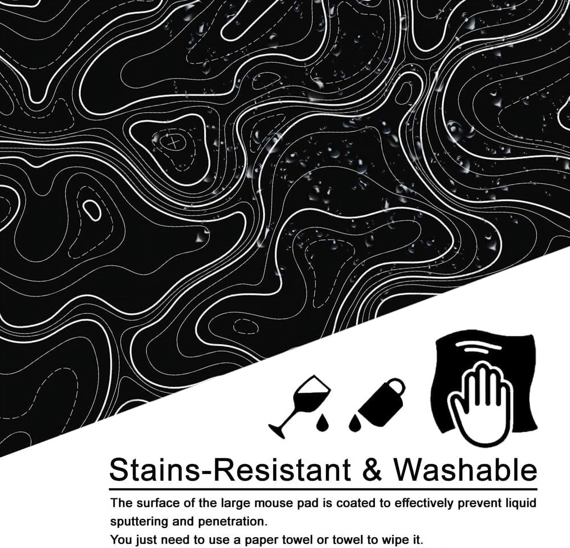 Gaming Mouse Pad Topographic Large Mouse Pad Desk Mat 35x15.7x0.12 inch XXL Desk Pad Black Mouse Pad (Topographic - Black)