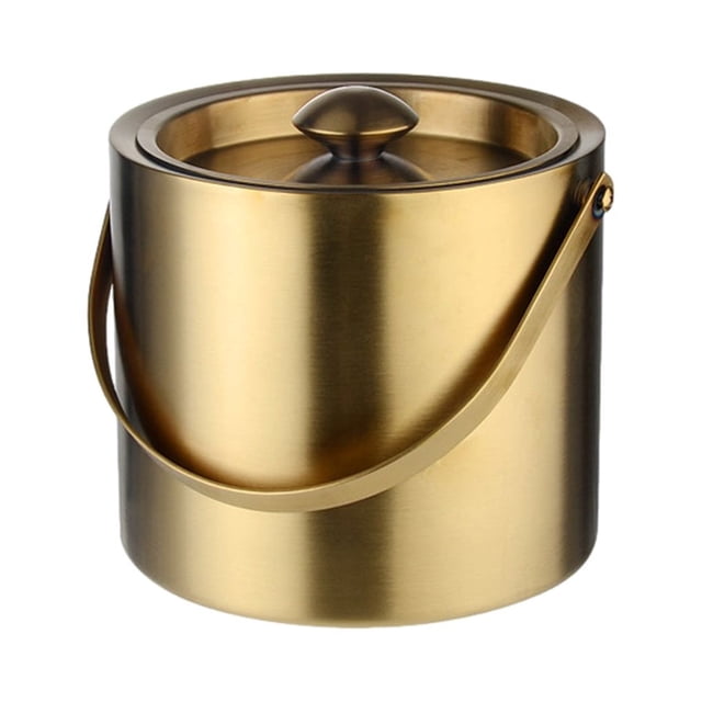 Wosthever Cubo de hielo versátil con tapa para una variedad de bebidas Cubo de hielo de acero inoxidable con tapa fácil Cocina y Comedor oro 3 litros