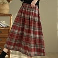 thumbnail image 4 of Ndbuld Stretchy Waist Bohemian Cotton Casual Half Skirt Women's Thick Woolen Elastic Waistband Plaid Skirt Retro A-line Skirt Gift for Girls,Red, 4 of 7