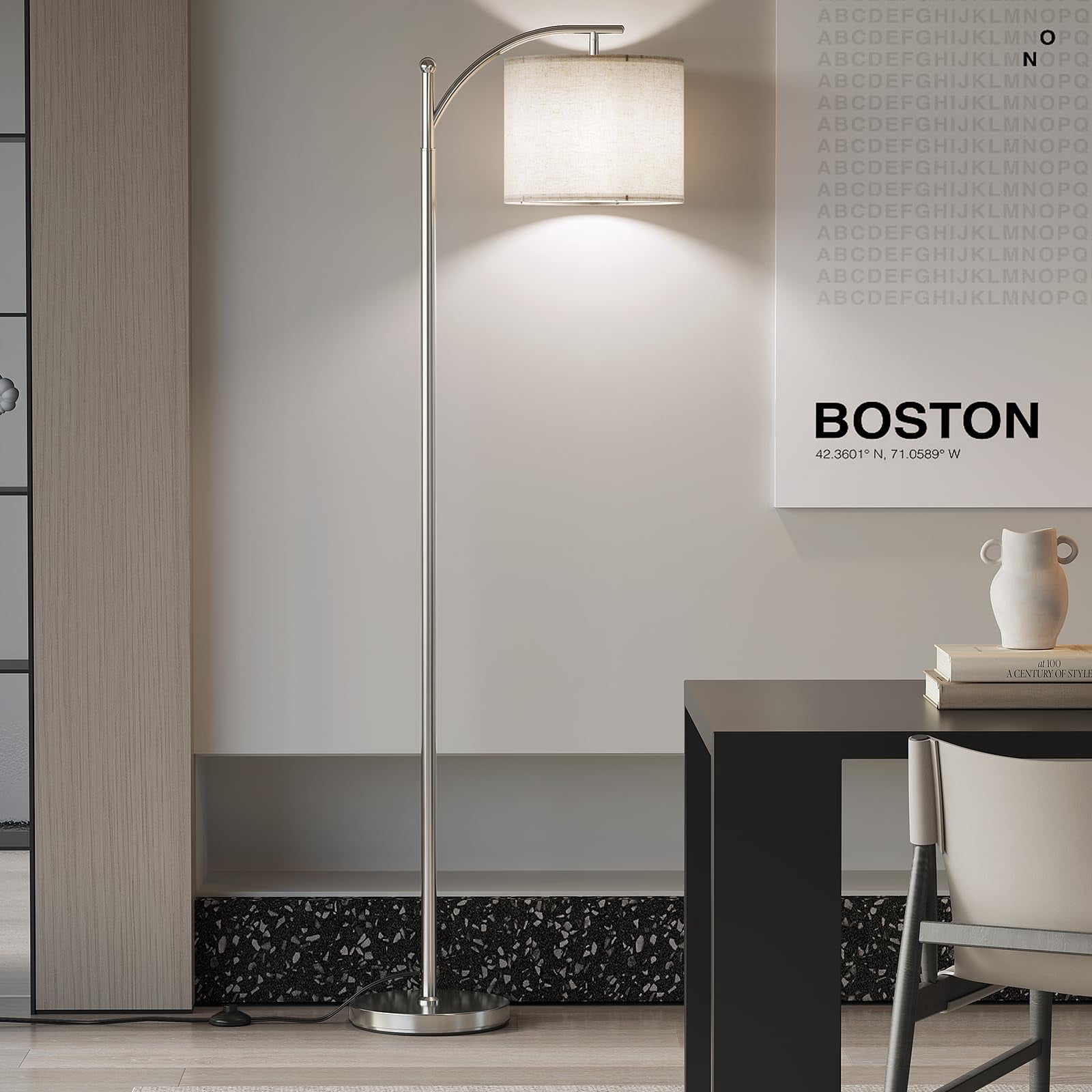 Arc Floor Lamp  Modern With 9w 3 Color Temperatures Bulb Metal Standing Lamps Adjustable Hanging Lampshade Tall For Living Room Bedroom Office
