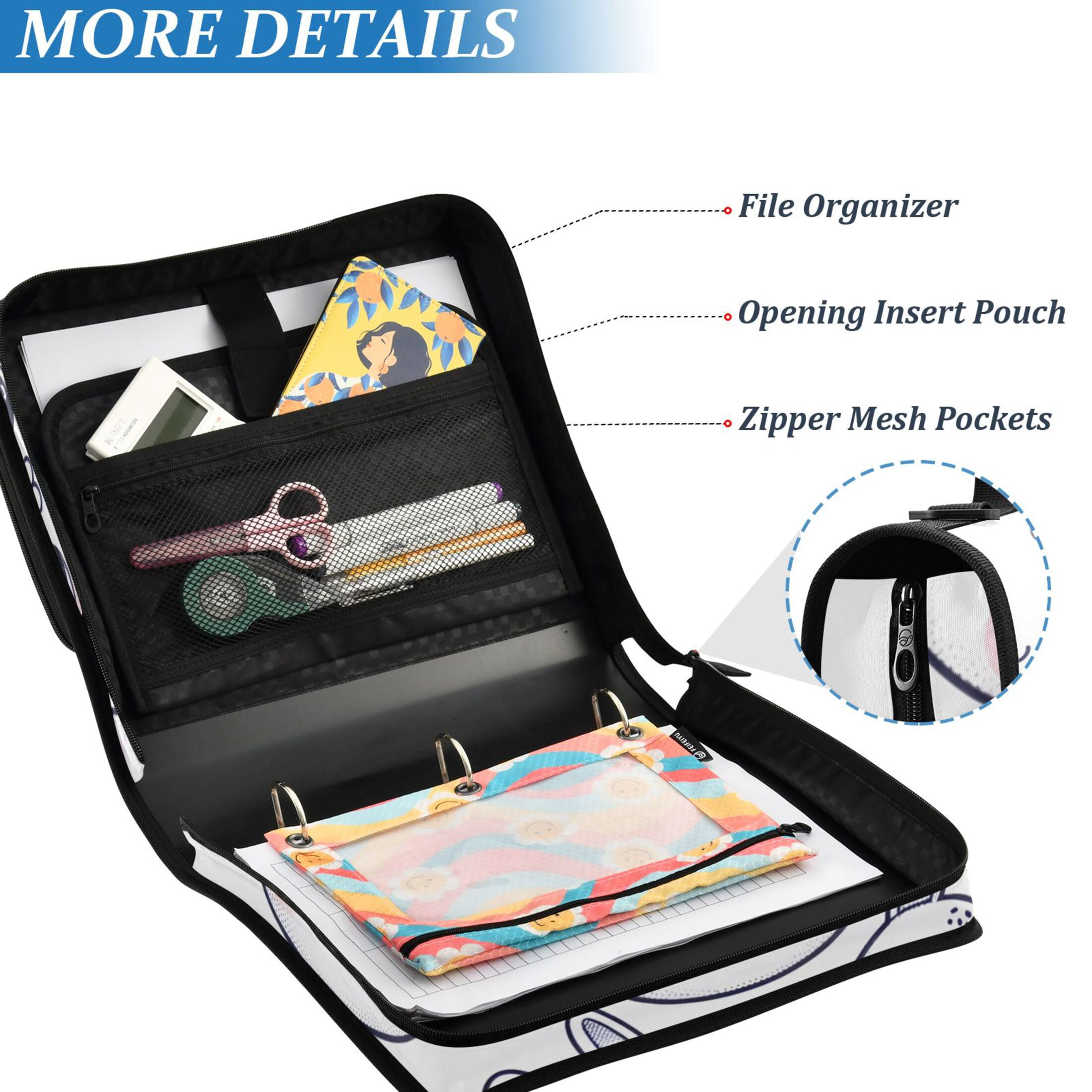 ALAZA Zipper Binder Rabbits 3 Ring Trapper Keeper File Folder Organizer Bag