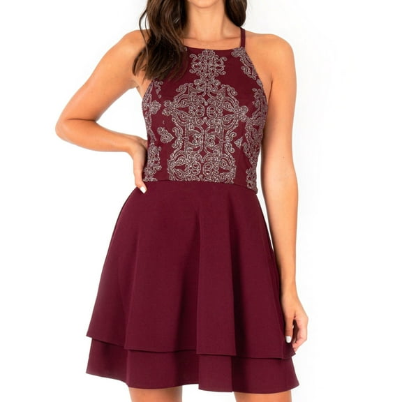 Speechless Womens Embellished Fit & Flare Dress, Purple, Juniors, 1