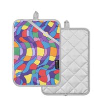 Yayeee Pot Holders Kitchen Heat Resistant with Pocket 7"x9.8" Cotton Oven Cooking Hot Pads, Yellow Wavy Plaid