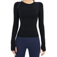 thumbnail image 2 of ClodeEU Women's Long Sleeve Running Tops ,Seamless Yoga Wear, Sportswear Breathable Workout Clothes Black,Womens Plus L, 2 of 4