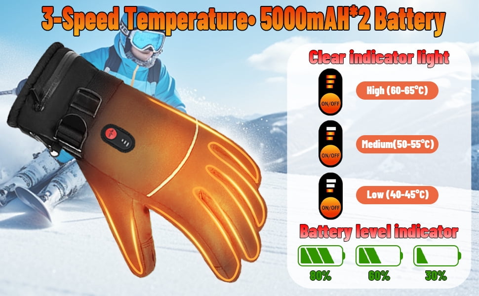 GUQDZOF Heated Gloves for Men Women with 7.4V 10000mAh Rechargeable Battery Waterproof Heated Ski Gloves for Motorcycle Working Hunting Hiking Camping Walking Arthritis Raynaud Skiing, M