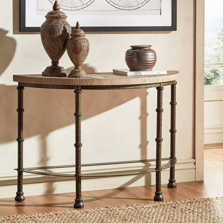 Weston Home Raine Half Circle Industrial Console Table, Antique