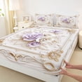 thumbnail image 4 of Erosebridal Boys Girls Purple White Roses Bed Sheets 4pcs,Romantic Flowers King Sheets For Teens Adults, 4 of 5