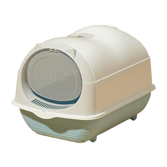 DOLITY Hooded Cat Litter Box Enclosed and Covered Large Cat Toilet Cat Litter Tray with Light Gray