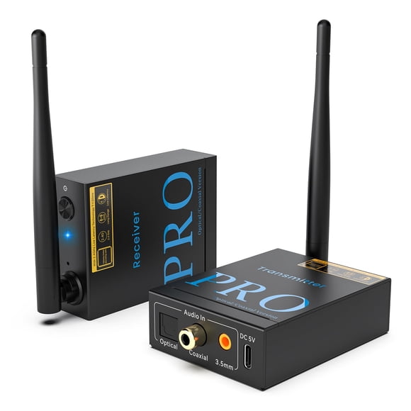 Transmisor y receptor de audio inalámbrico 1Mii de 2,4 GHz, audio HiFi de 192 KHz/24 bits, baja latencia de 20 ms, kit de subwoofer inalámbrico de largo alcance de 328 pies para altavoz/estéreo/barra