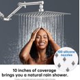 thumbnail image 2 of All Metal 10 inch Rain Shower Head with 13 Inch Adjustable Extension Arm, High Pressure Rainfall Showerhead, Luxury Modern Look Square Large Waterfall (Brushed Nickel), 2 of 7