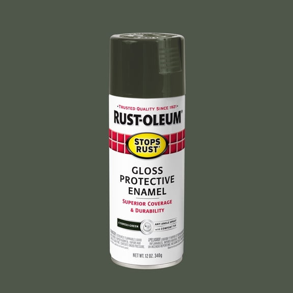 Cypress Green, Rust-Oleum Stops Rust Protective Enamel Gloss Spray Paint-369183, 12 oz