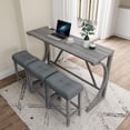 thumbnail image 3 of Holaki 4-Piece Farmhouse Counter Height Dining Set, Bar Table and Chairs Set, Wood Dining Table Set with Power Outlet and 3 Upholstered Stools for Breakfast Nook, Living Room, Gray, 3 of 9