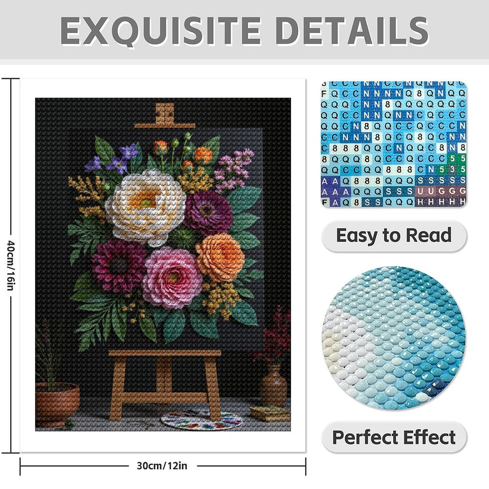 Diamond Art Kit for Adults, Blooming Floral Art Canvas Display Diamond Painting for Adults Beginners, 5D DIY Diamond Art Painting Kits, Colorful Diamond Painting Craft for Home Decor 12x16