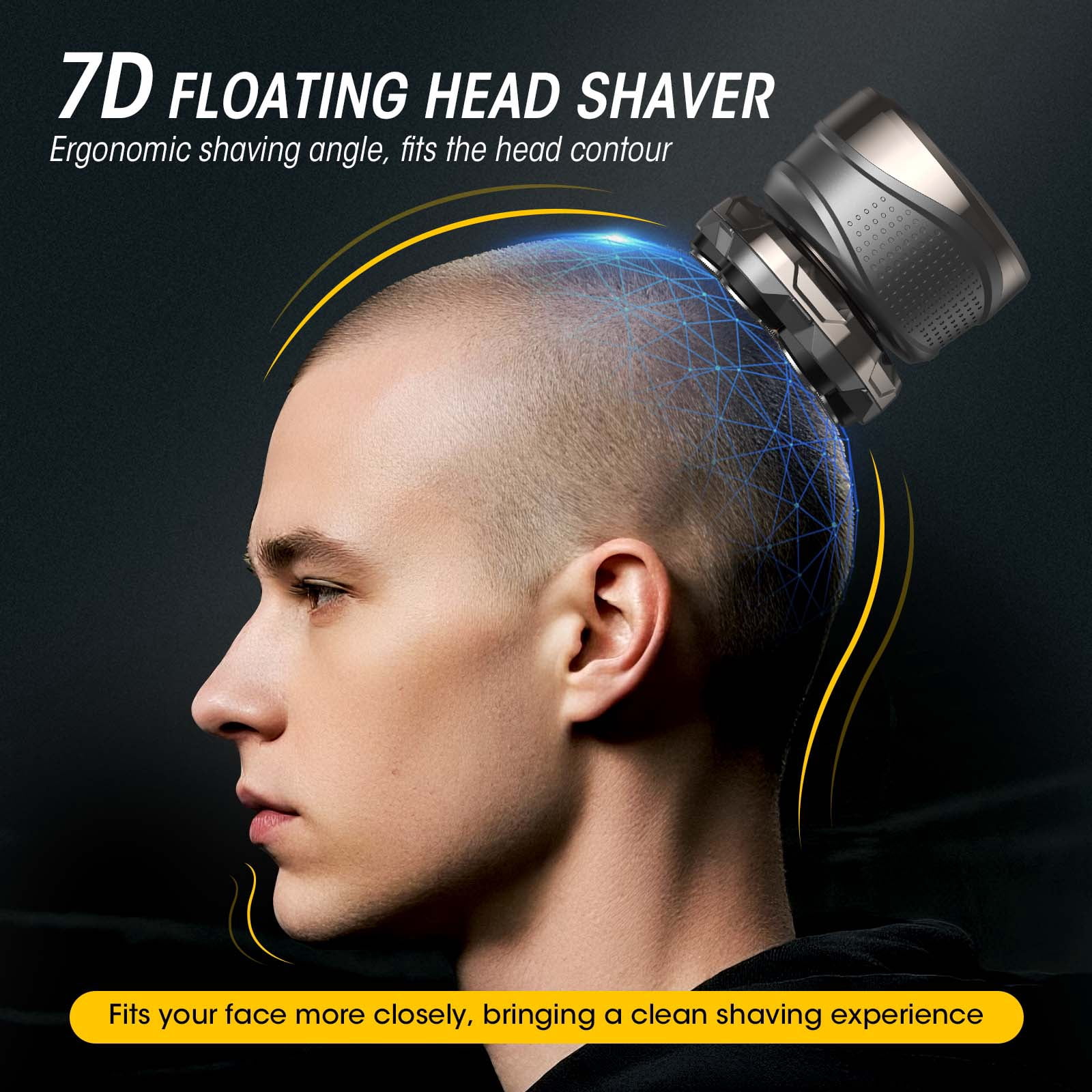 HOOICB Head Shaver for Bald Man, Cordless Electric Razor with 7D Floating Blades, Wet and Dry Use, USB Rechargeable Grooming Kit