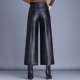 thumbnail image 3 of Pantalones de cuero PU para mujer, pantalones cortos de otoño e invierno, pantalones de pierna recta holgados de cintura alta y adelgazantes para mujer, 3 of 5