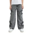 thumbnail image 6 of MKOSPLRT Girls Jeans Elastic Wasit Wide Leg Baggy Denim Pants Star Patchwork Straight Leg Jeans with Pocket Kids Clothes 6-13 Years, 6 of 10