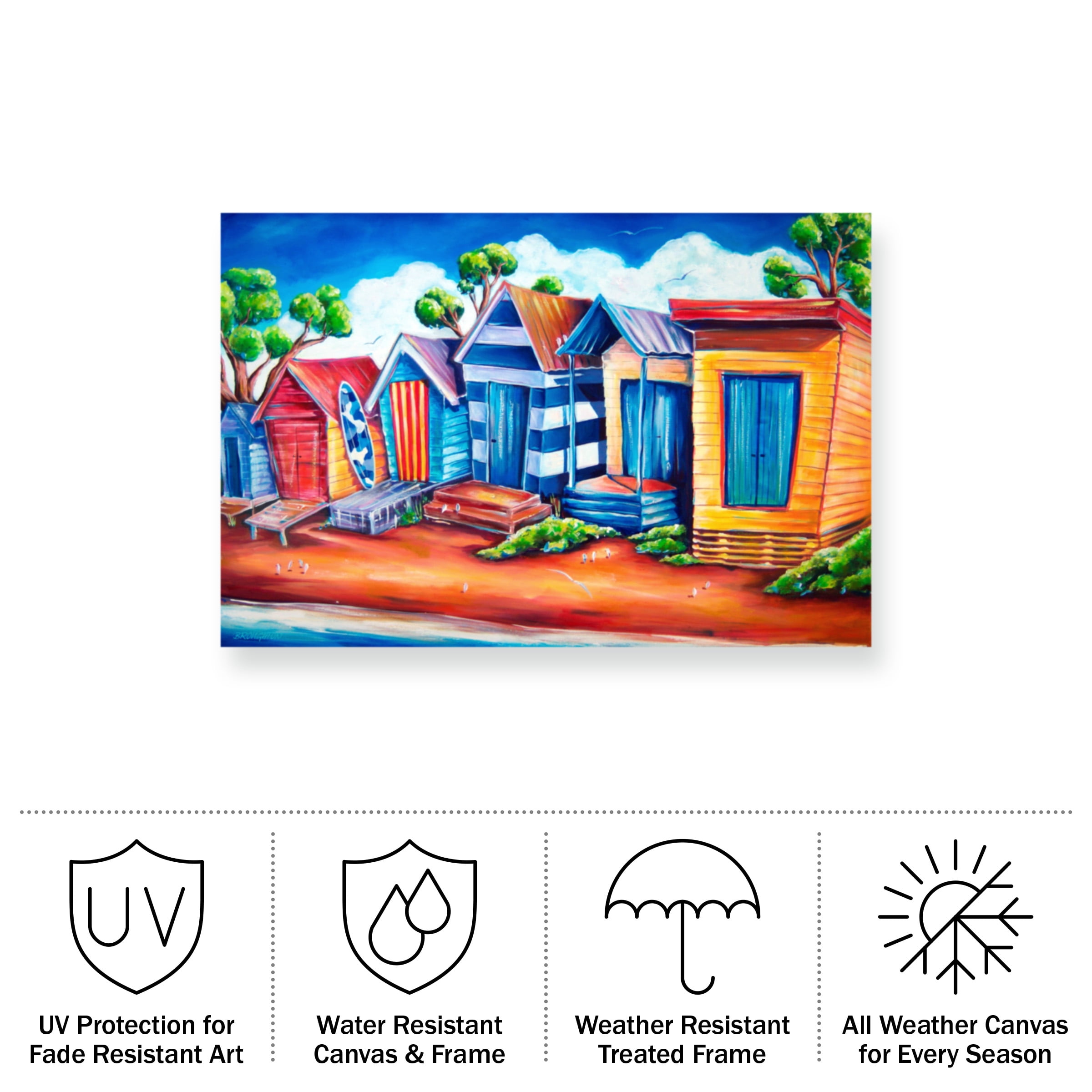 Deborah Broughton 'Tourist Beach huts' Outdoor Canvas