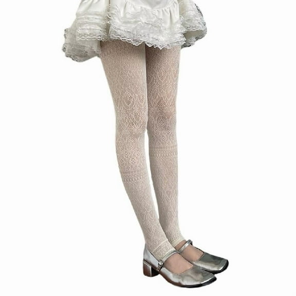 lanema Women Footless Pantyhose Geometric Pattern Lace Tights Mesh Leggings Stockings