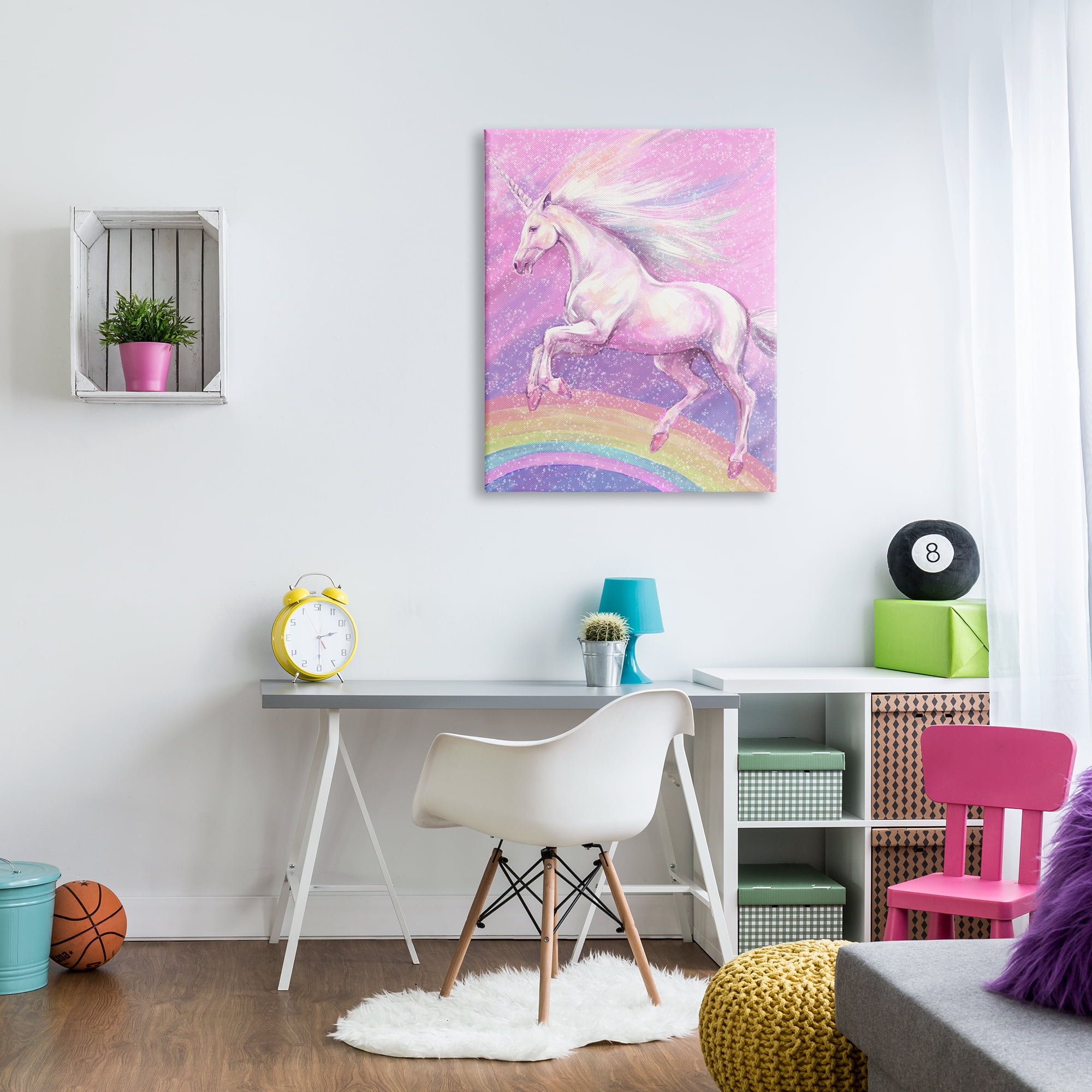 Stupell Industries Rainbow Unicorn Scene Fairy Tales & Fantasy Painting Gallery Wrapped Canvas Print Wall Art, 30 x 40