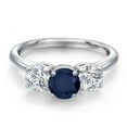 thumbnail image 3 of Gem Stone King 925 Sterling Silver Blue Sapphire and Lab Grown Diamond Engagement Ring for Women | 2.10 Cttw | Round 6MM | Gemstone September Birthstone | Size 8, 3 of 6
