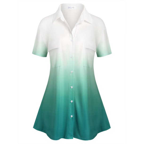 Bolsillos de talla grande Camisa de color Ombre Rosegal Blusas Tallas Grandes
