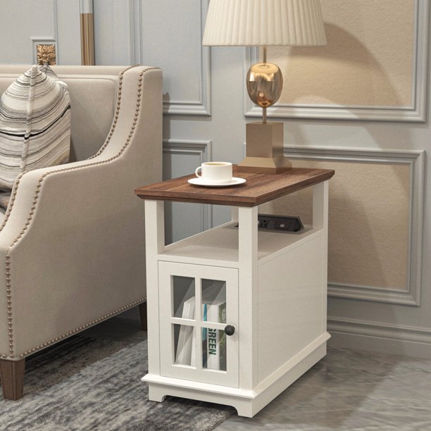FAGAGA Accent End Side Table with Charging Station and Storage
