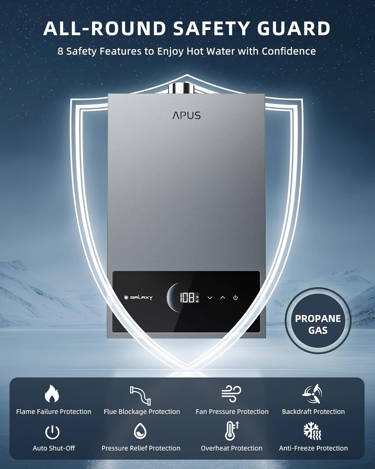 Indoor Hot Water Heater,Tankless,Propane Gas,95000BTU,Smart Digital Display, Space Gray