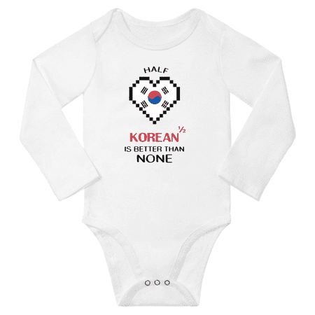 

1/2 Half Korean is Better Than None Cute Baby Long Slevve Bodysuit Outfits (White 12-18 Months)