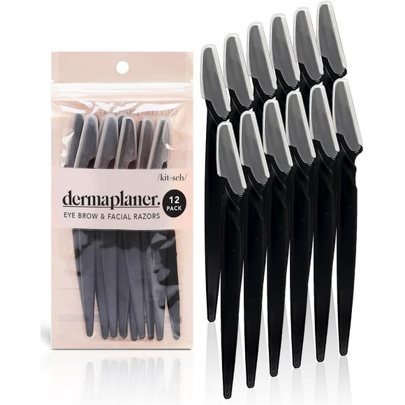 Dermaplaning Razor Set for Women - 12-Piece Facial and Eyebrow Shaver Collection (Black)