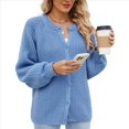 thumbnail image 3 of Suéter de Punto Suave y Grueso de Larga con Botones para Mujer, Cárdigan Informal Holgado con Abertura Frontal para Otoño Azul M, 3 of 9