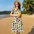 thumbnail image 4 of Salouo Colorful Fruits for Women's Short Sleeve Summer Dress, Pleated Loose Swing Knee Length Dresses with Pockets, 4 of 6