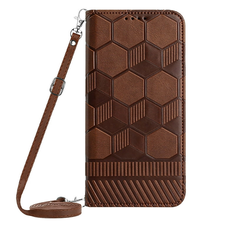 UUCOVERS Flip Wallet Cover Case for S-amsung Galaxy S23 Plus 5G Phone, PU  Leather Soccer Pattern Card Slots Pocket [Hanging/Crossbody/Shoulder Strap]  Kids Boys Phone Case for Galaxy S23+ (6.6), Brown 