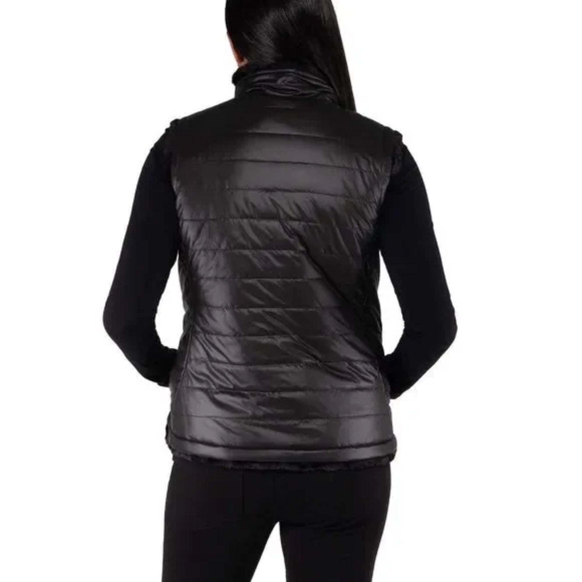 Nicole Miller Women's Plus Reversible Cozy Quilted Faux Fur Insulated Puffer Vest