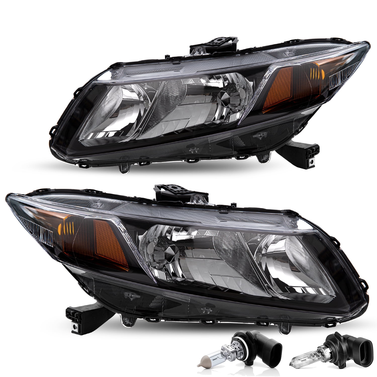 For 2012-2015 Honda Civic Sedan 12-13 Coupe Chrome Amber Headlights Pair