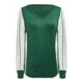 thumbnail image 4 of XDZJLR Womens Sparkly Sequin Tops Casual Loose Long Sleeve V Neck Mesh Elegant Glitter Shirts Blouses For Dressy Party Concert Disco S-Xxl Green, 4 of 5