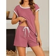 thumbnail image 4 of Ekouaer Womens Pajamas Set 2 Piece Short Sleeves PJs O Neck Tops and Drawstring Waist Shorts Soft Lounge Set, 4 of 7