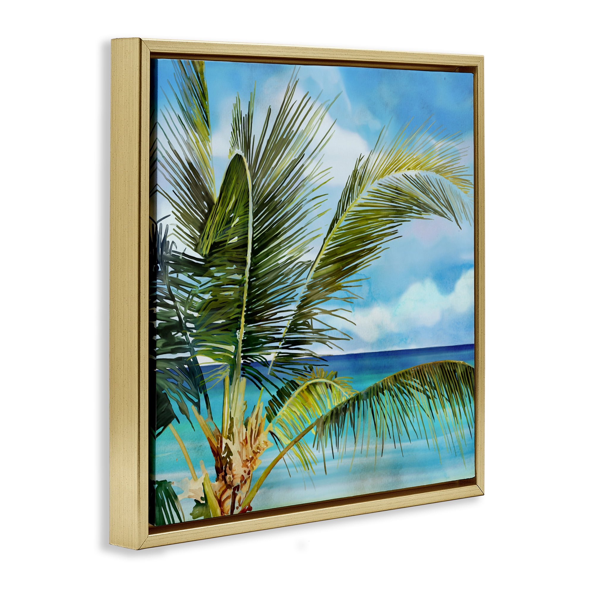 Stupell Industries Lush Palm Watercolor View Gold Framed Floater Canvas Wall Art, design by Mauro Devereaux