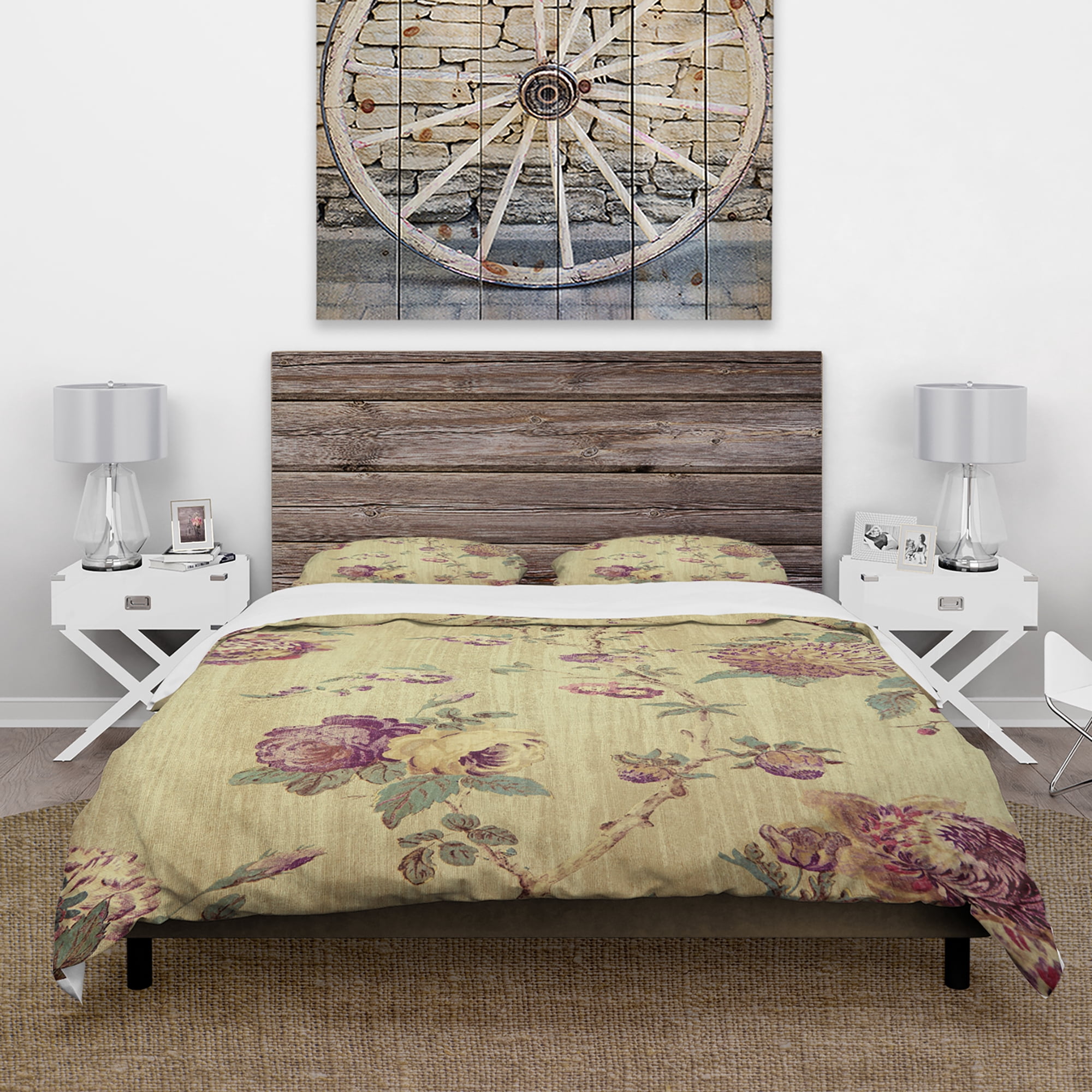 Designart 'Vintage Purple Flowers' Floral Duvet Cover Set