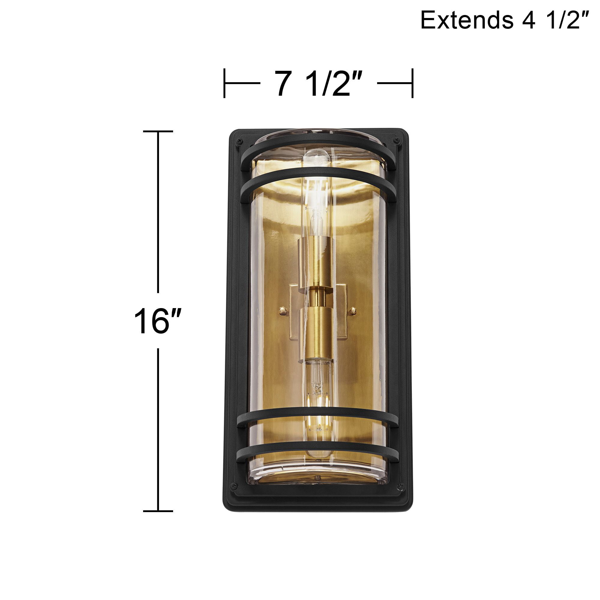 John Timberland Modern Outdoor Wall Light Fixture Black Brass 2-Light Downlight Uplight 16" Clear Glass Exterior House Porch Patio