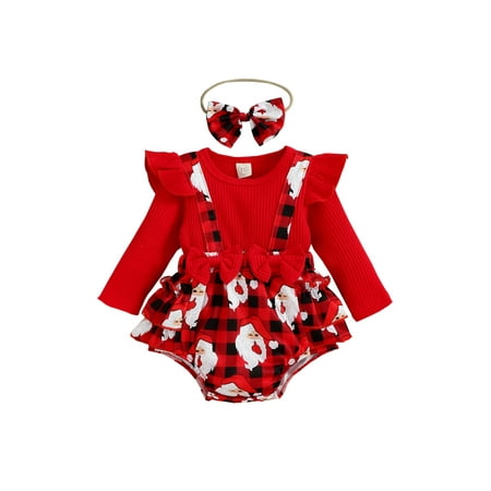 

Newborn Baby Girl Xmas Outfit Ruffle Bowknot Tutu Romper Dress Headband