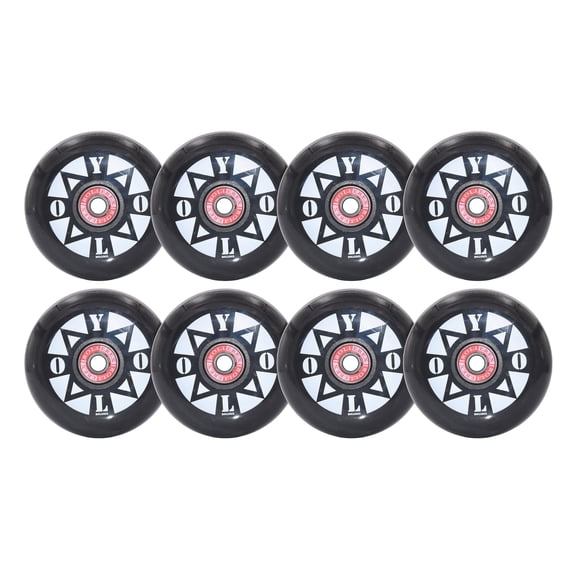 Rollerex YOLO Inline Skate Wheels (8-Pack with Bearings, Spacers and Washers) Use on Roller Blades, RipStiks, Luggage, Baggage or Wheelchairs (80mm)