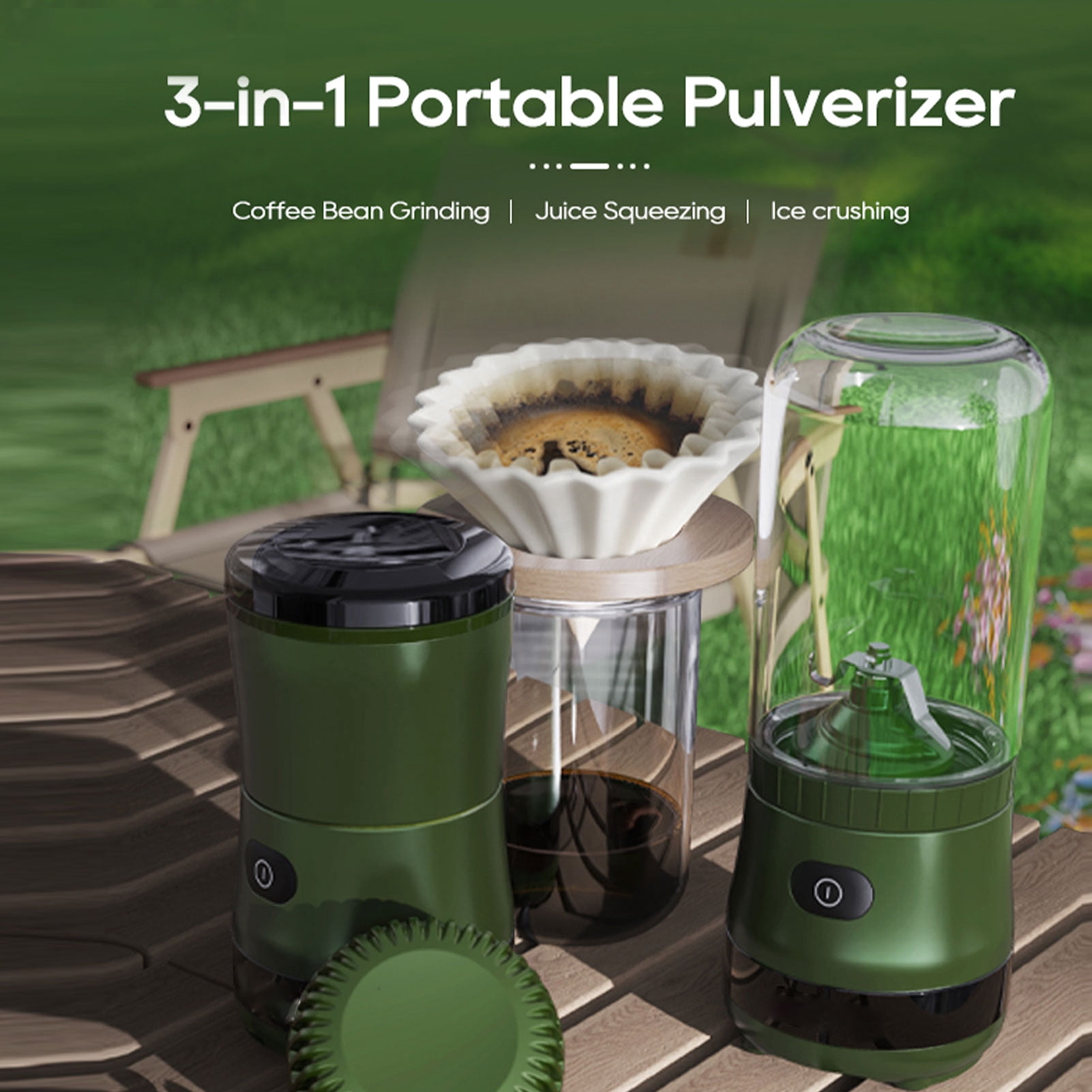 BIMZUC Portable Coffee Grinder Juicer Ice Crusher 3-In-1 High-Speed 18000BPM Compact Electric Food Processor for Camping and Outdoor Travel, Green (8.66 inches / 22 cm)