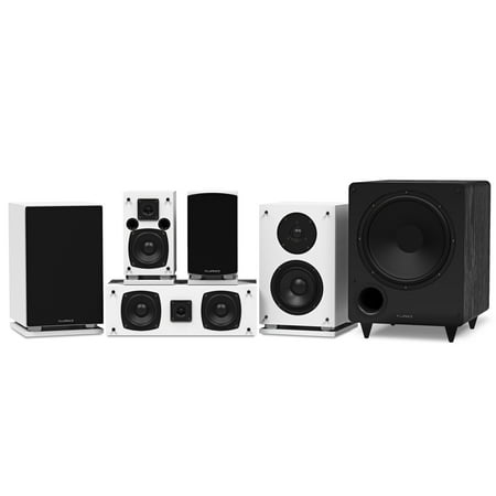 Fluance Elite Series Compact Surround Sound Home Theater 5.1 Channel Speaker System including Two-way Bookshelf, Center Channel, Rear Surrounds and a DB10 Subwoofer - White