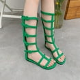 thumbnail image 3 of SACFOF Womens Flat Knee High Gladiator Sandals Open Toe Buckle Adjustable Strappy Zip Up Roman Sandals, 3 of 6