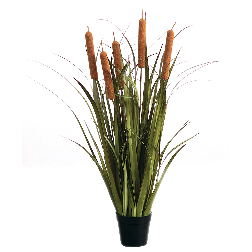 Sullivans Artificial Onion Grass with Cattails Potted 37"H Green