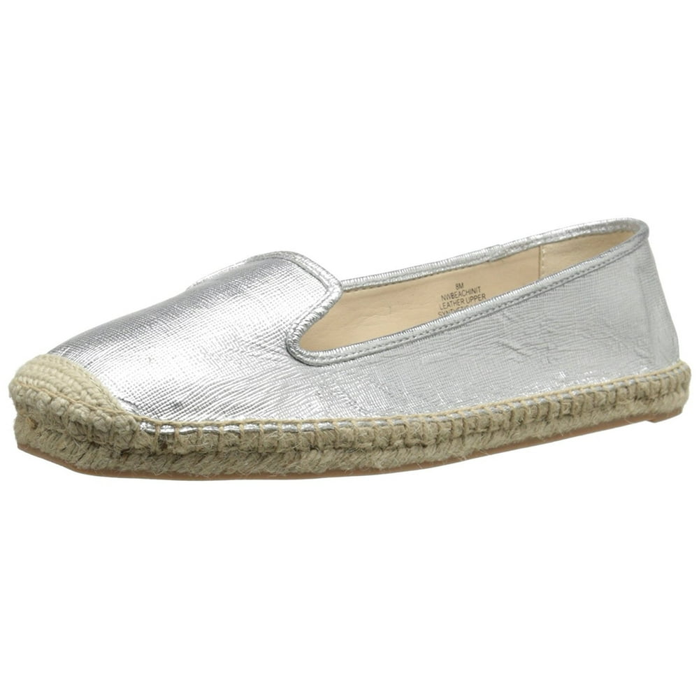 Nine West - Nine West Womens Beachinit Leather Closed Toe Espadrille Flats, Silver, Size 9.5