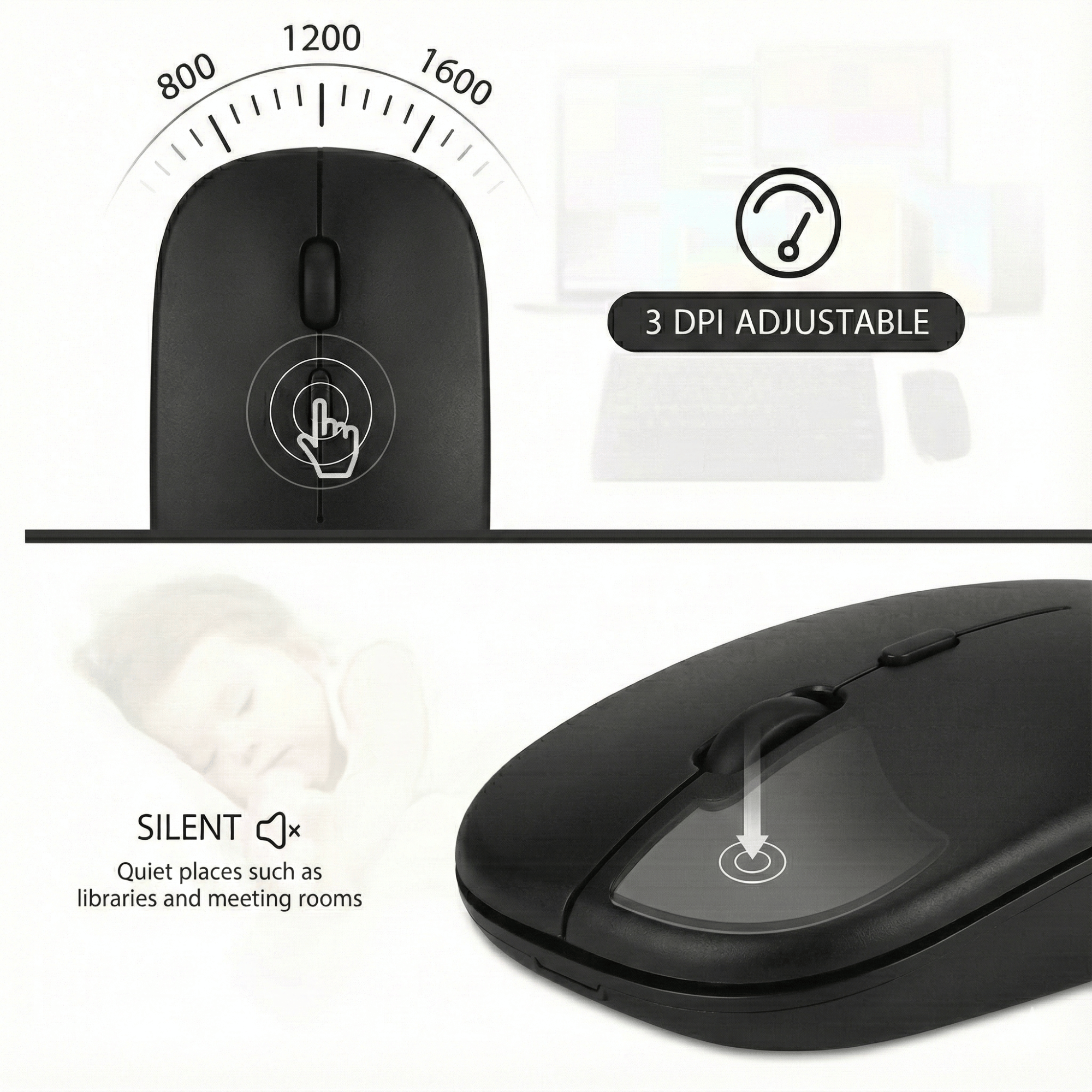 VerdeVida Bluetooth 5.2 Wireless Mouse, Black photo 6