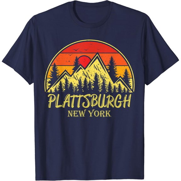 Vintage Plattsburgh New York Ny Mountains Hiking Souvenir T-Shirt