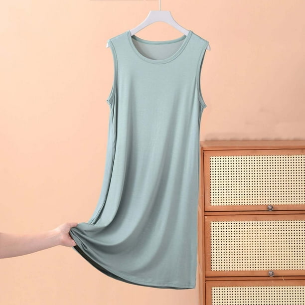mfyjkho Vestidos de tallas grandes, Falda sin mangas para mujer, vestido fino y holgado de verano, camisón informal de color liso para casa Vestidos para invitadas de boda para mujer xxl